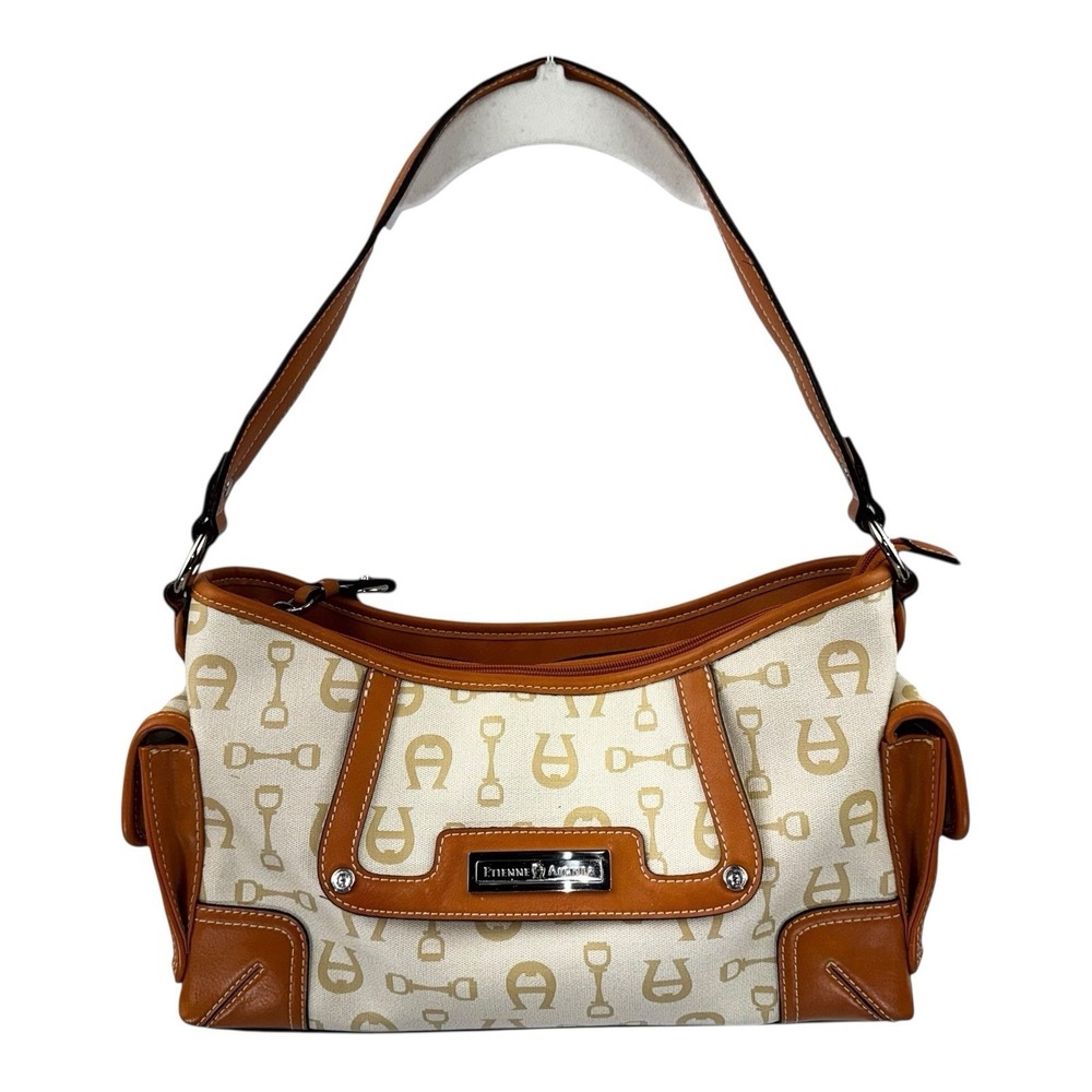 Vintage Y2K Etienne Aigner Monogram Brown Tan Small Preppy Shoulder Bag Handbag